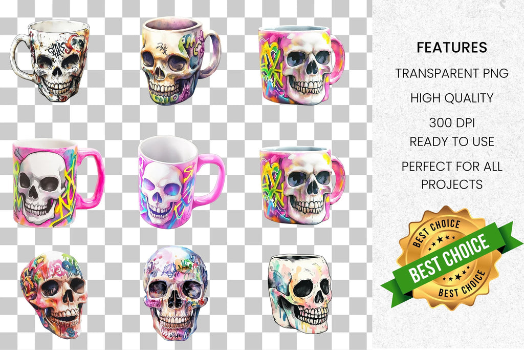 Vibrant Sugar Skull Clipart Bundle