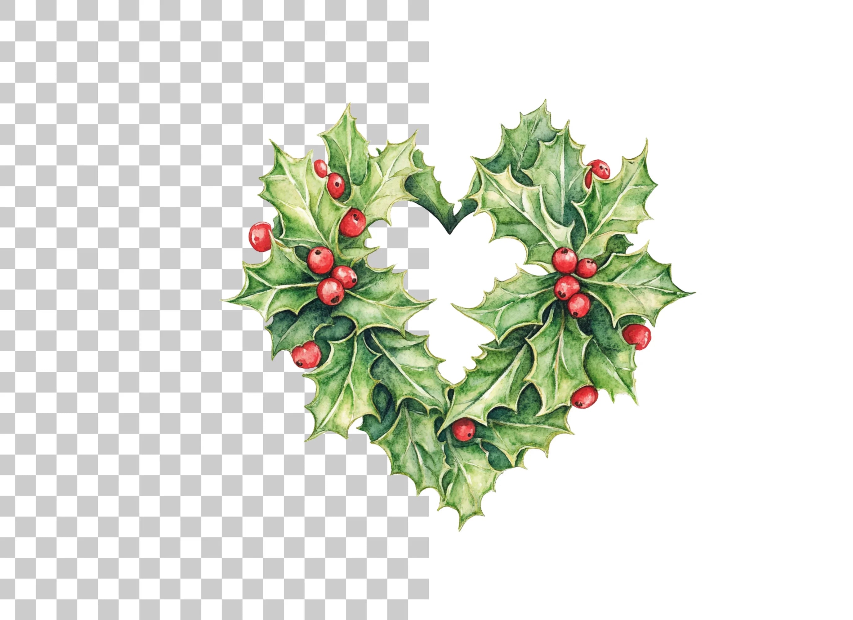 Holly Heart Wreath Clipart Bundle