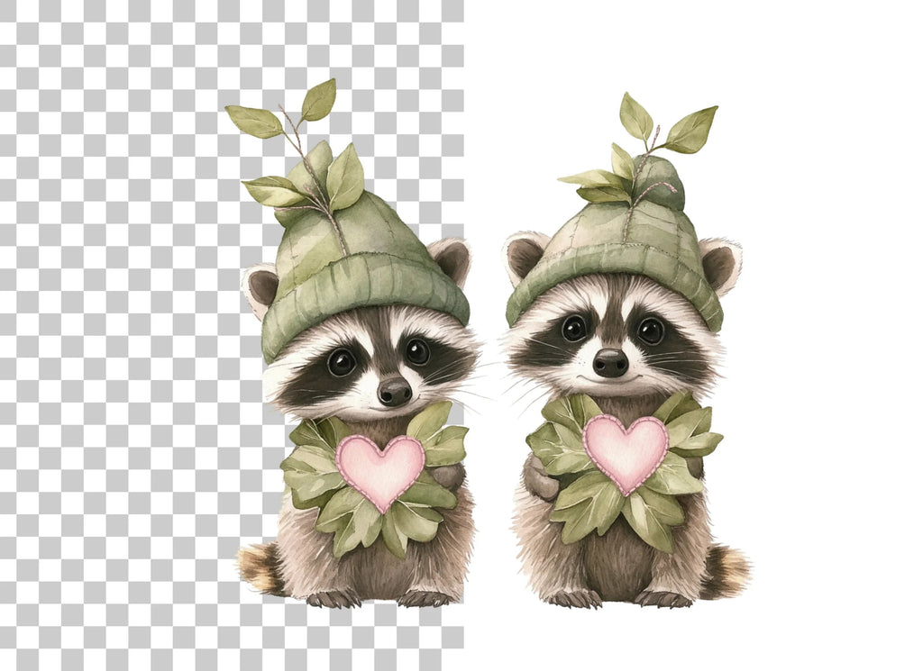Cute Raccoon Leaf Hats Clipart Bundle