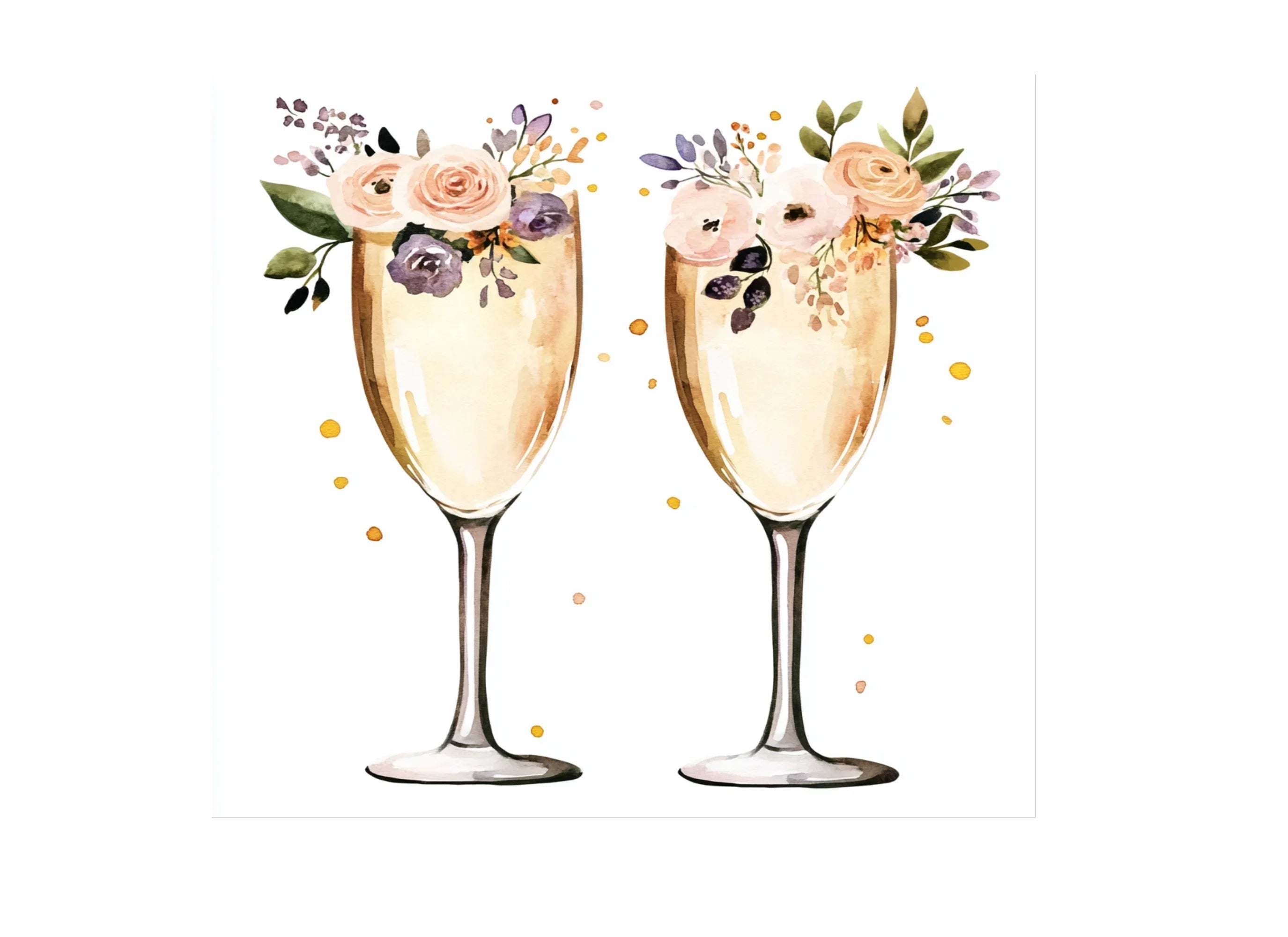 Floral Champagne Glasses Clipart Bundle