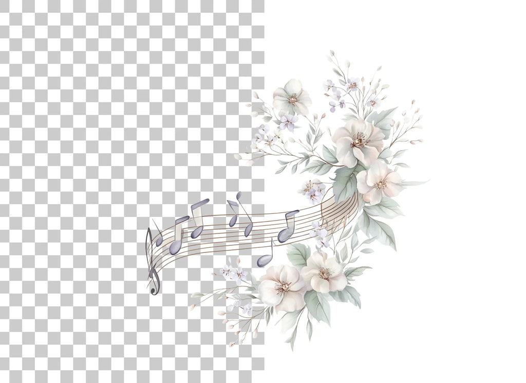 White Floral Music Clipart Bundle