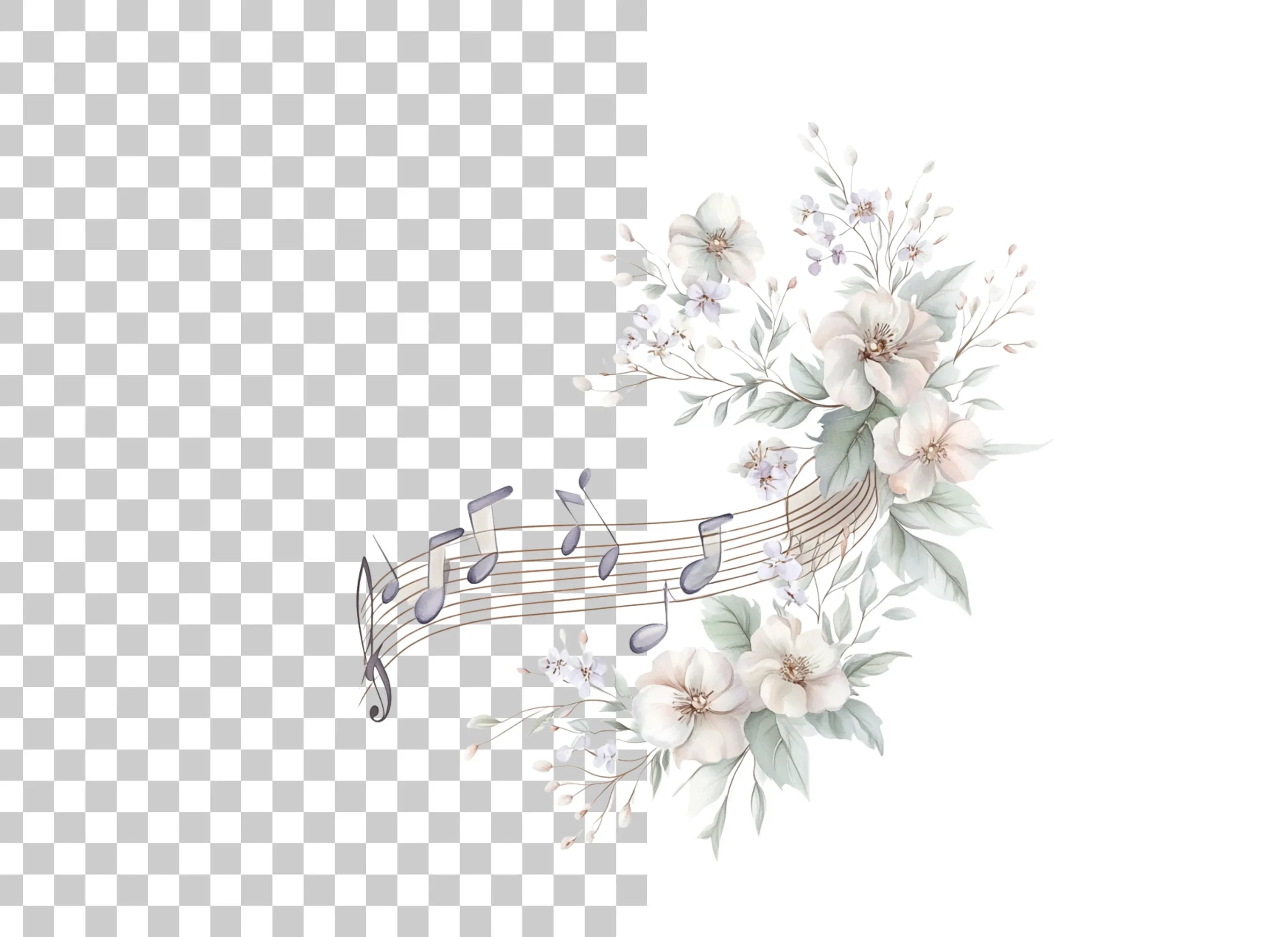 White Floral Music Clipart Bundle
