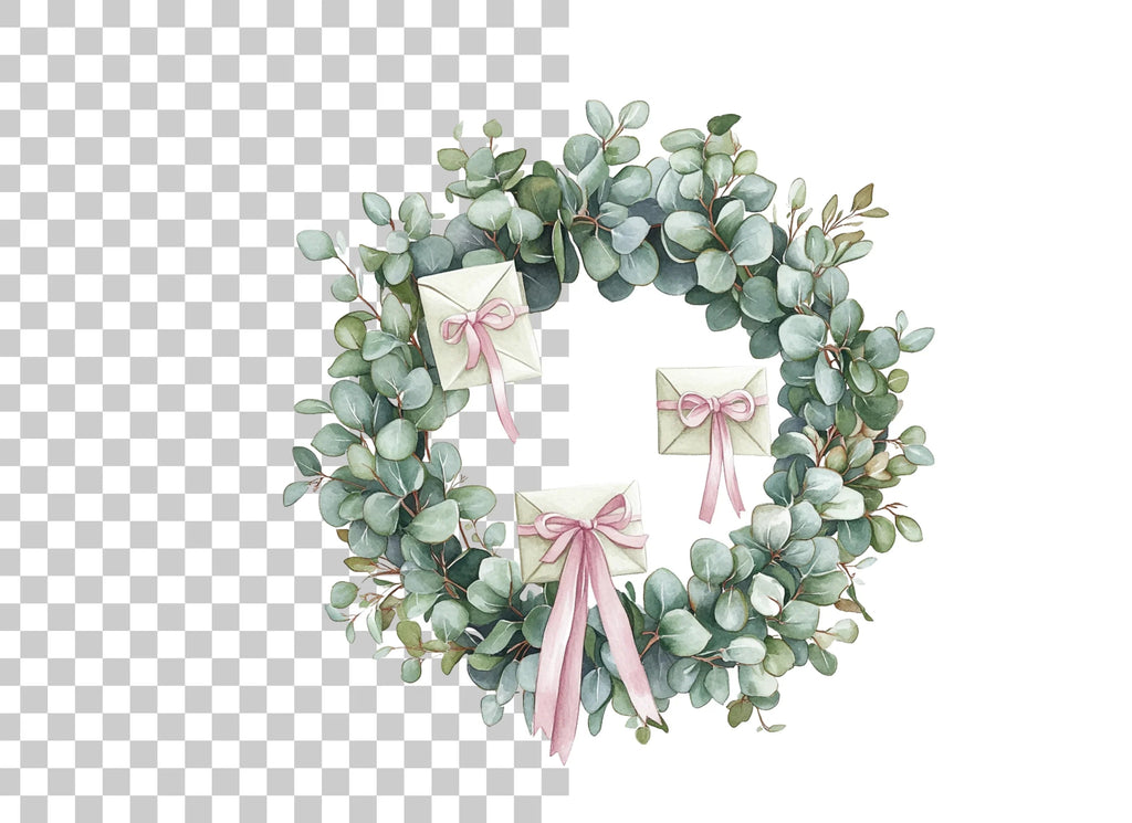 Eucalyptus Wreaths with Envelopes Clipart Bundle