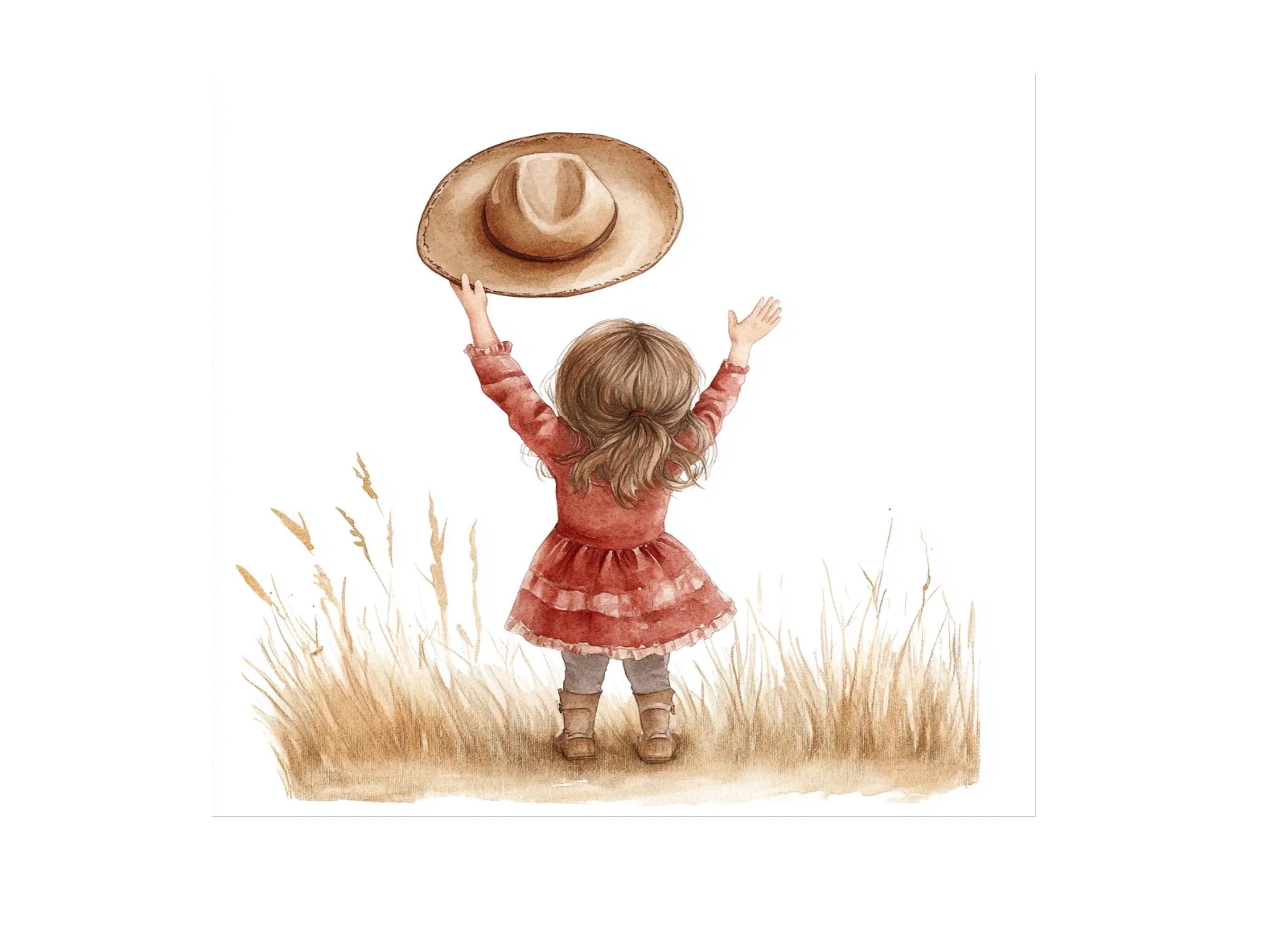 Happy Little Cowgirls with Hats Clipart Bundle