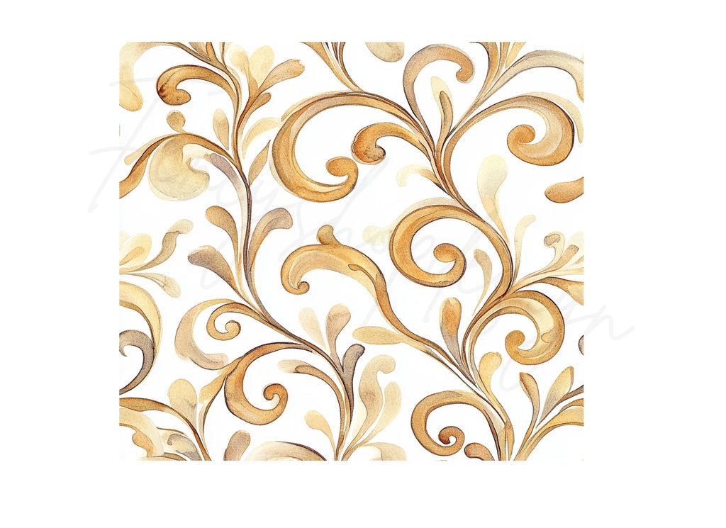 Elegant Golden Swirls Seamless Pattern Clipart Bundle