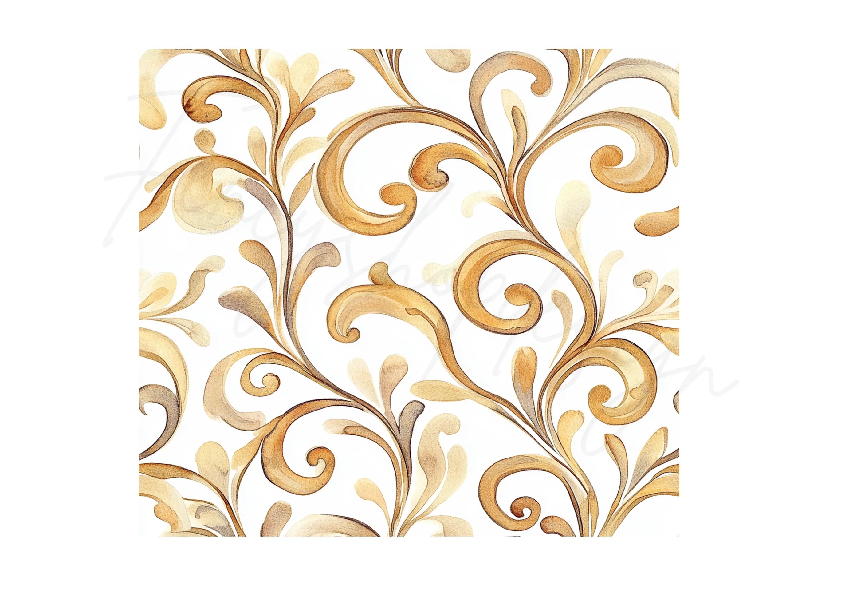 Elegant Golden Swirls Seamless Pattern Clipart Bundle
