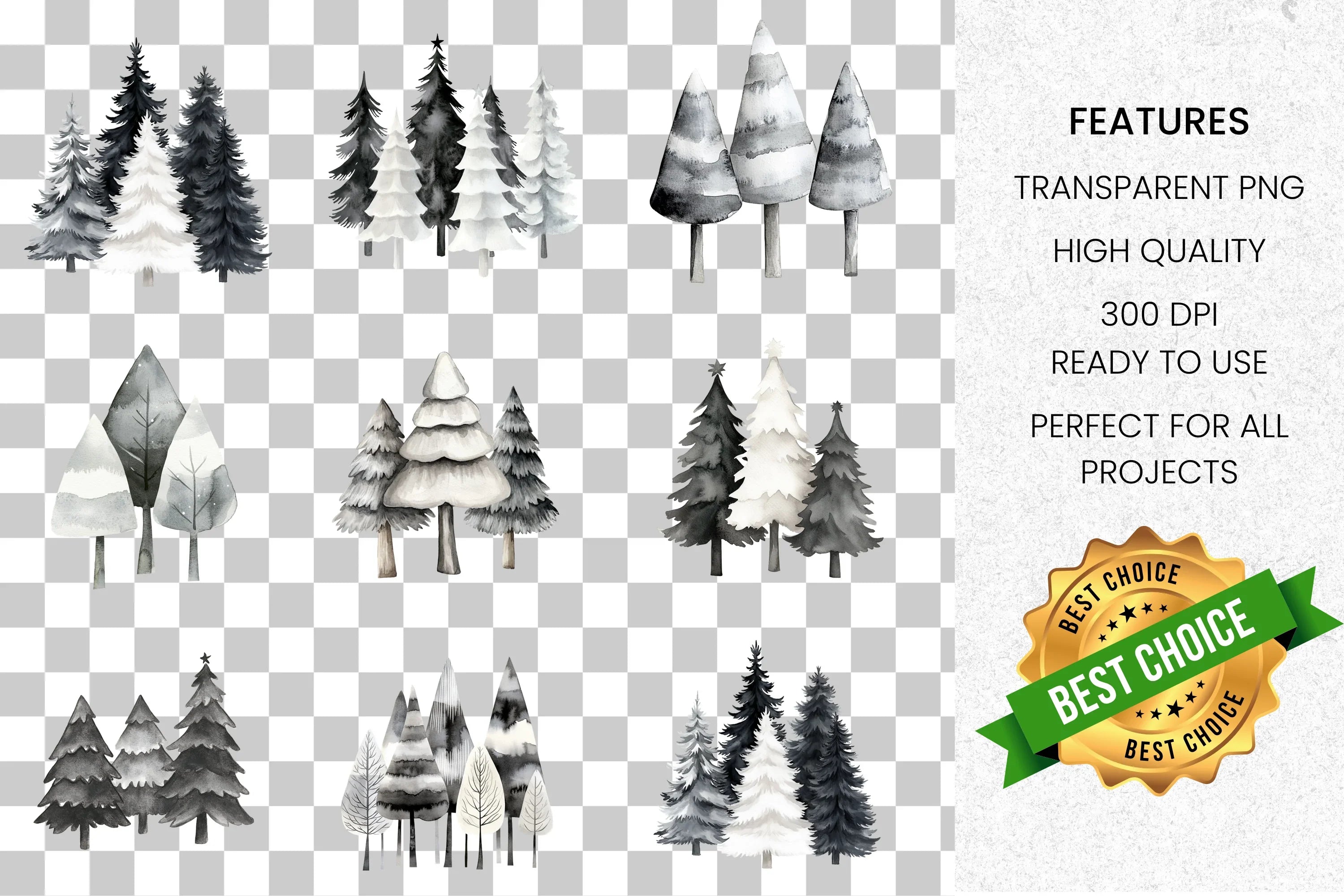 Winter Forest Tree Clipart Bundle
