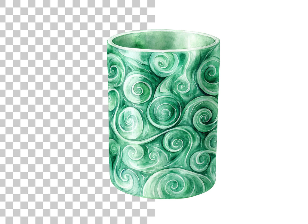 Tall Green Jade Swirl Pattern Clipart Bundle