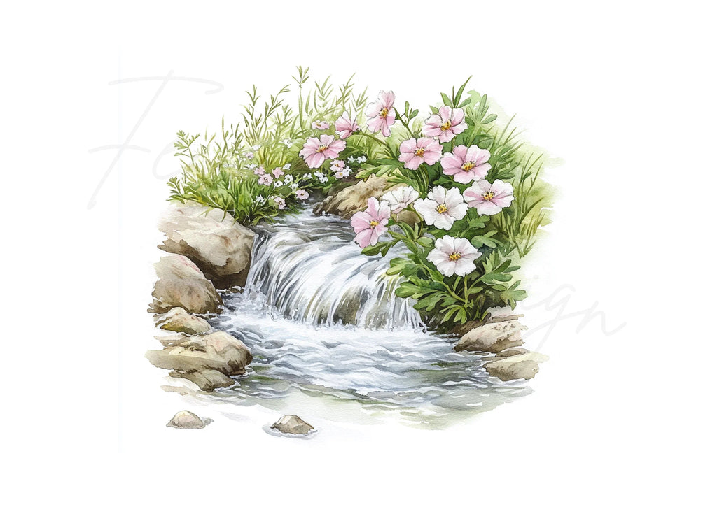 Stream and Flowers Clipart Bundle
