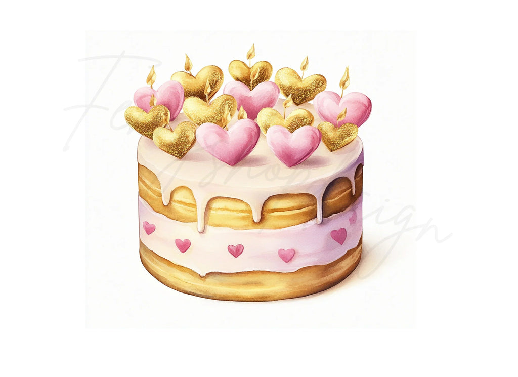 Heart Topped Birthday Cake Clipart Bundle