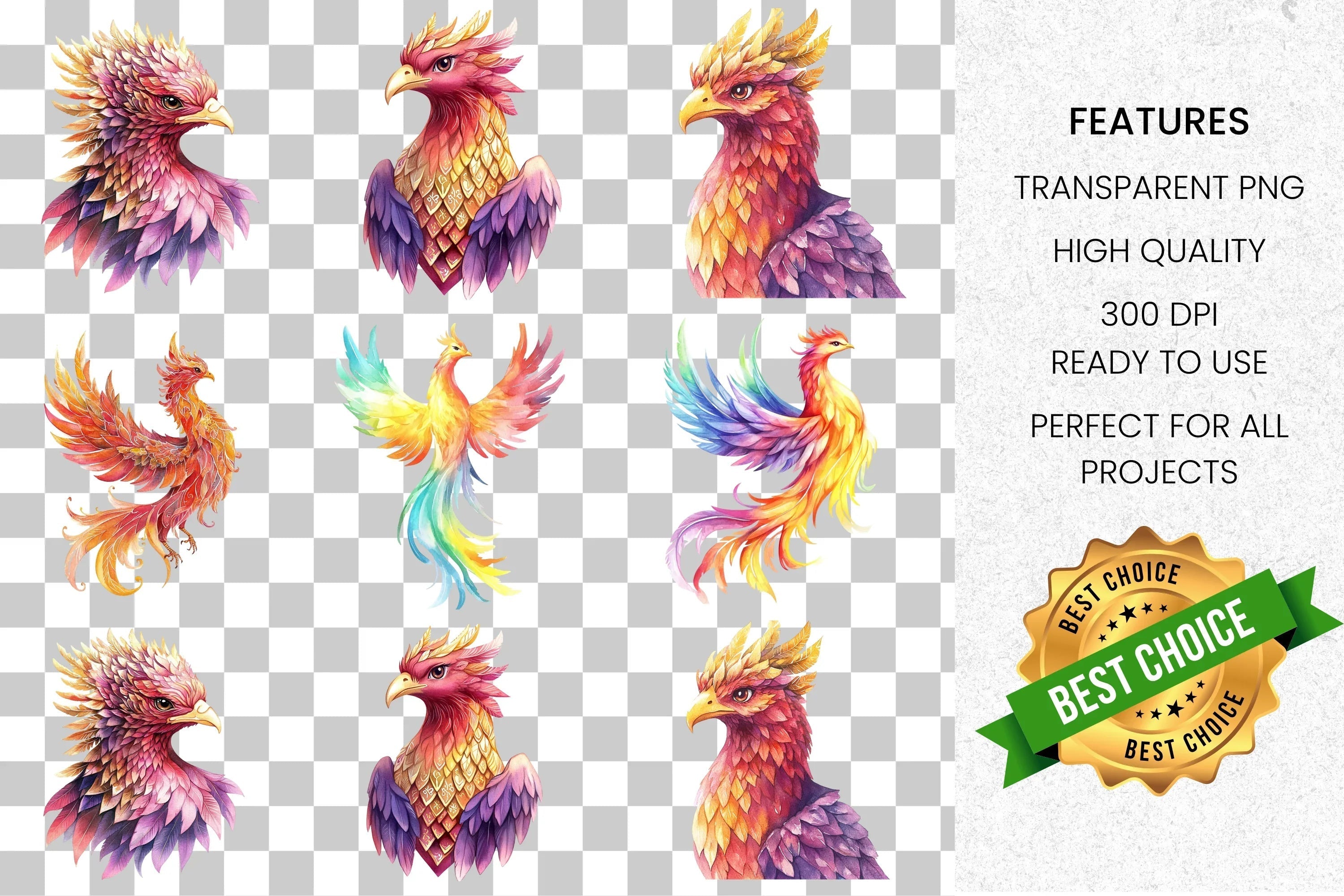 Majestic Phoenix Clipart Bundle