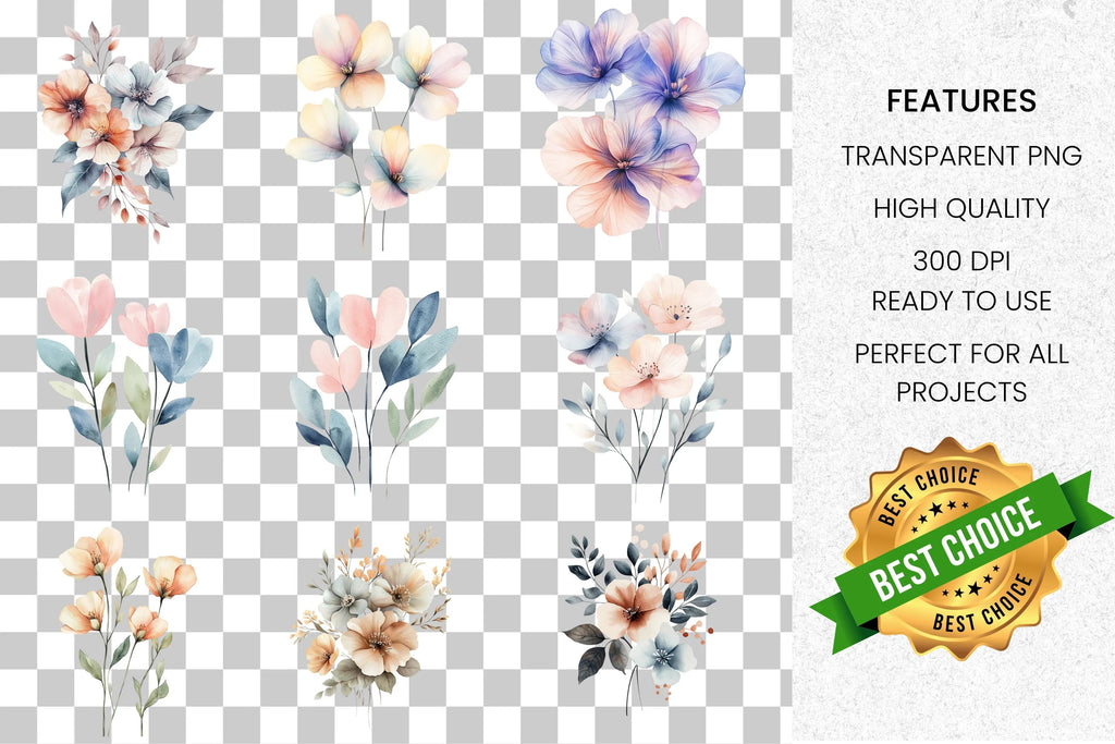 Soft Floral Bouquets Clipart Bundle