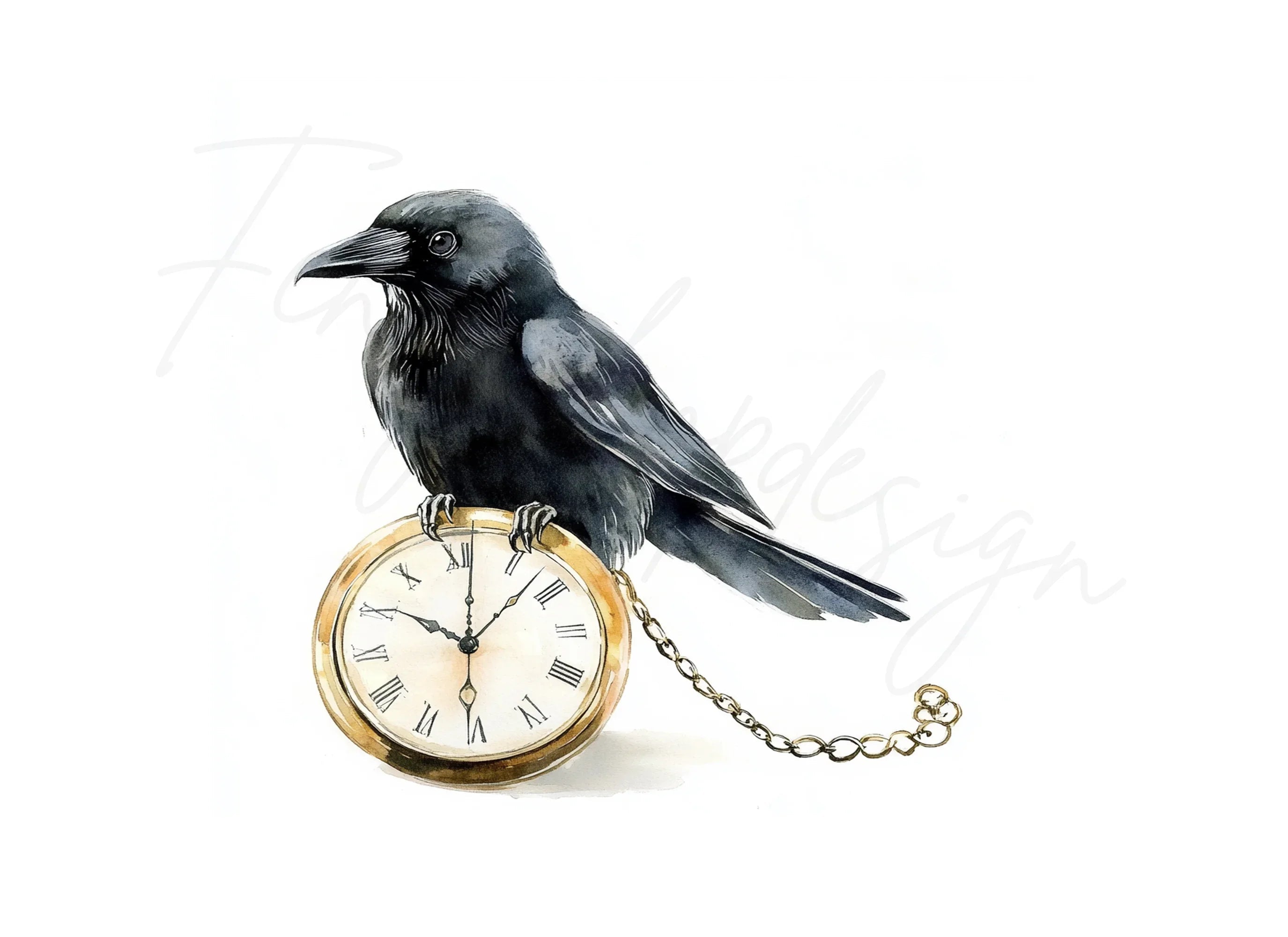 Mystical Raven and Pocket Watch Clipart Bundle