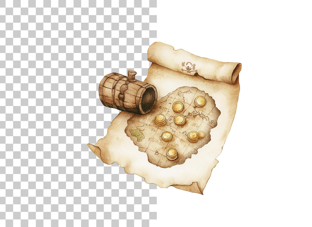Pirate Treasure Map and Barrel Clipart Bundle