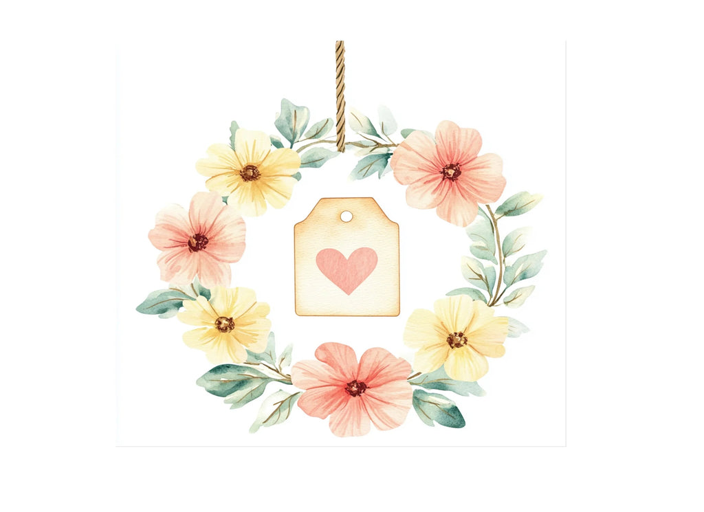 Floral Wreath Heart Tag Clipart Bundle