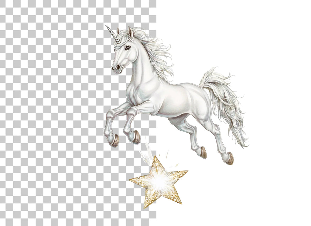 Majestic White Unicorn with Star Clipart Bundle