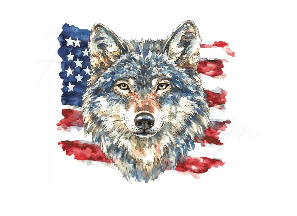 Patriotic Wolf American Flag Clipart Bundle