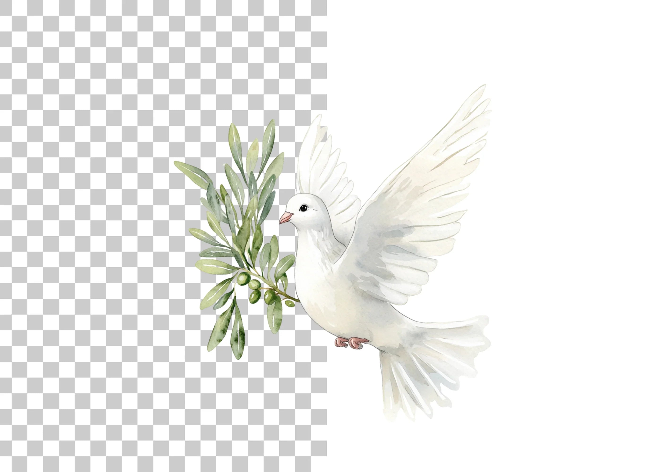 Flying Doves with Olive Branches Clipart Bundle
