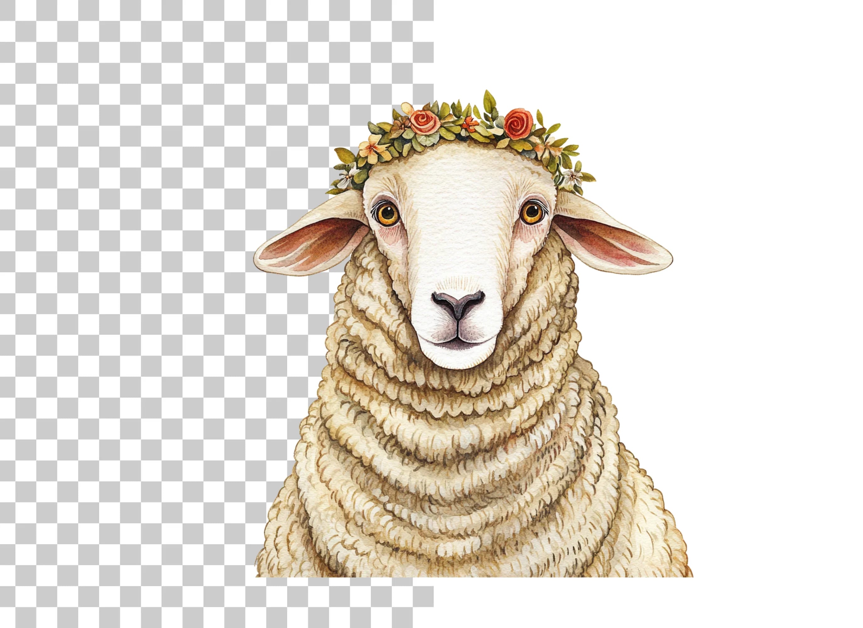 Cute Sheep with Flower Crown Clipart Bundle