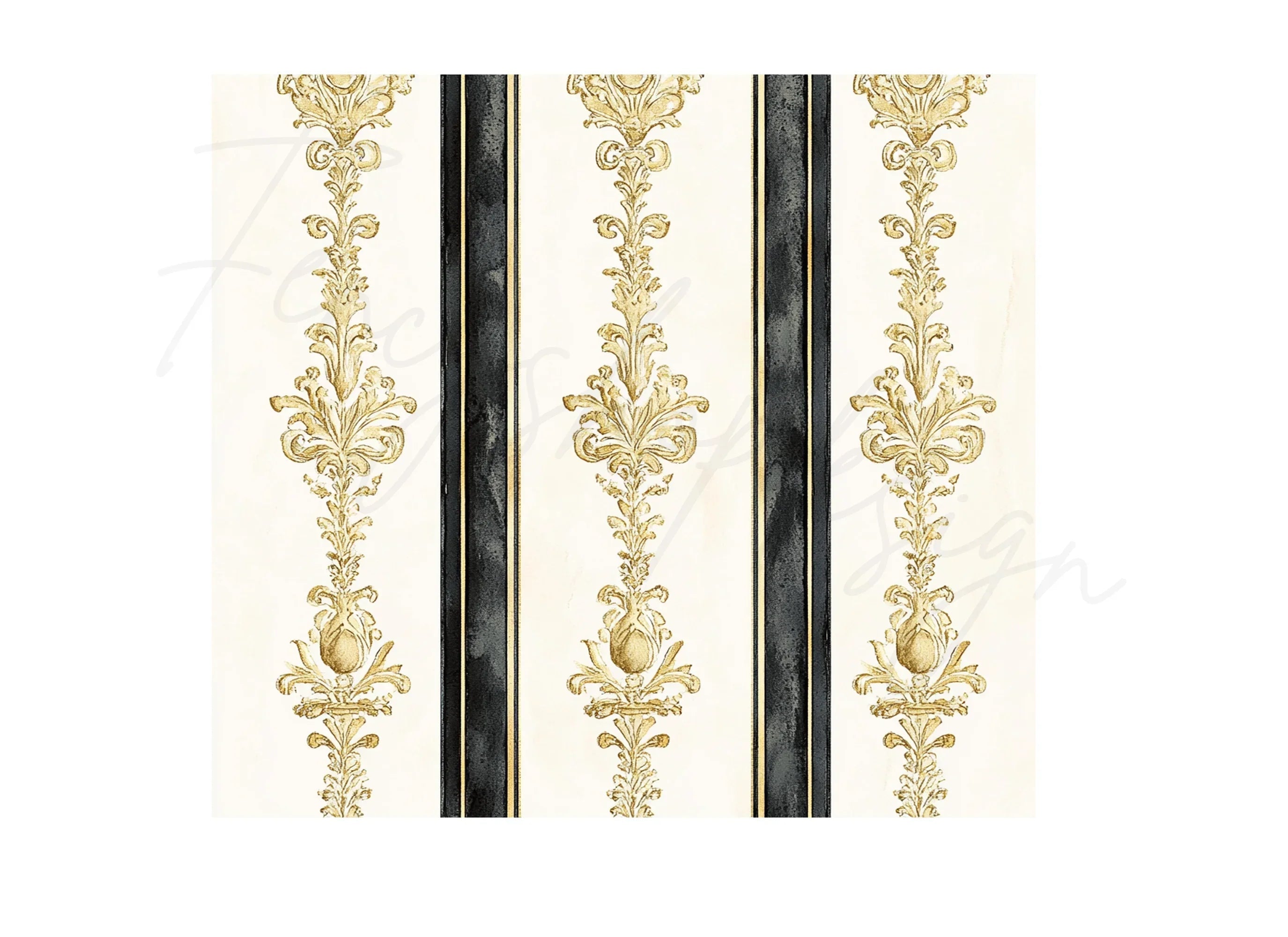Elegant Gold Black Damask Pattern Clipart Bundle