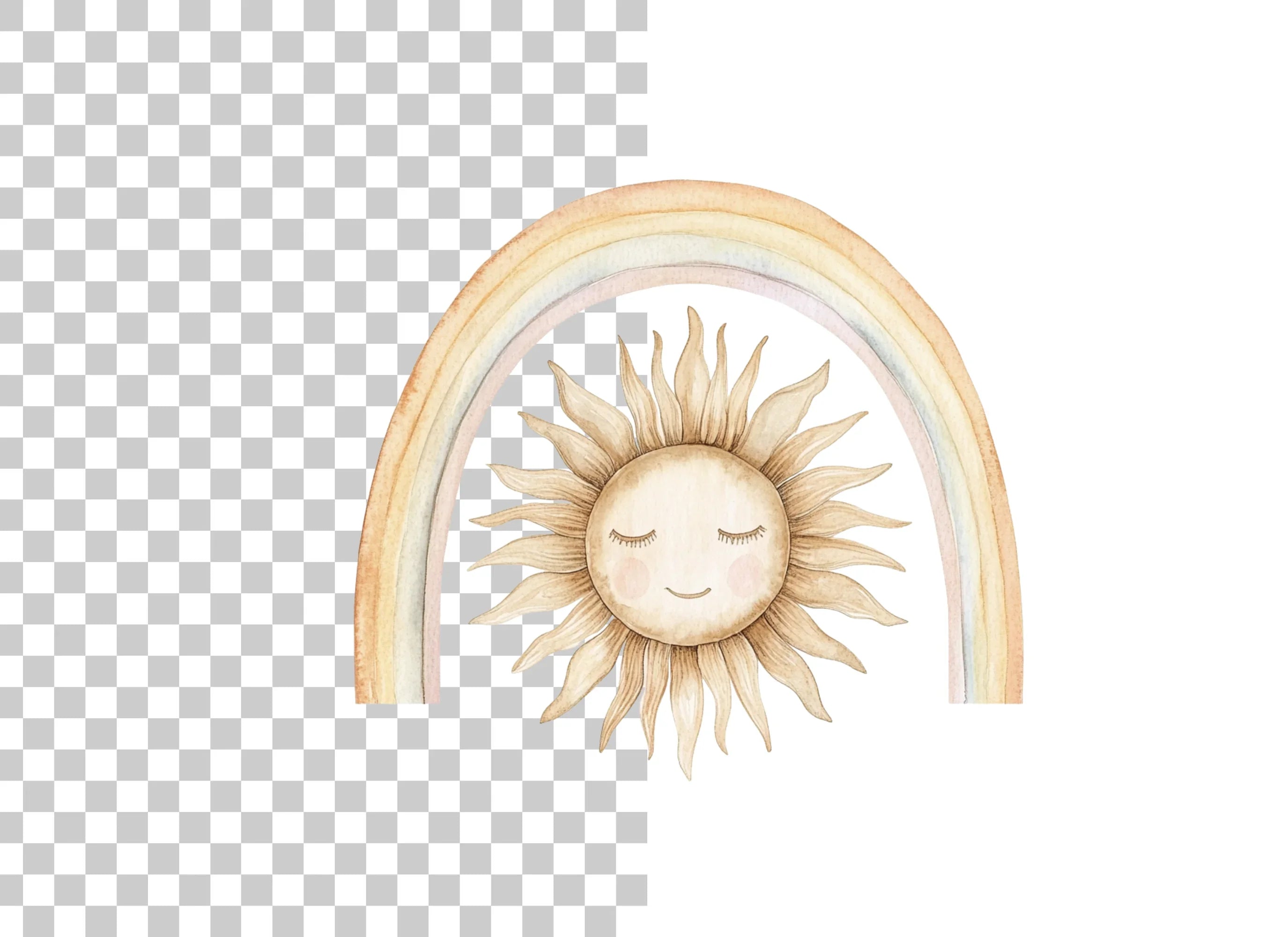 Sleeping Sun Under Boho Rainbow Clipart Bundle