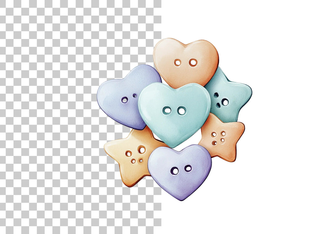 Cute Pastel Heart and Star Buttons Clipart Bundle