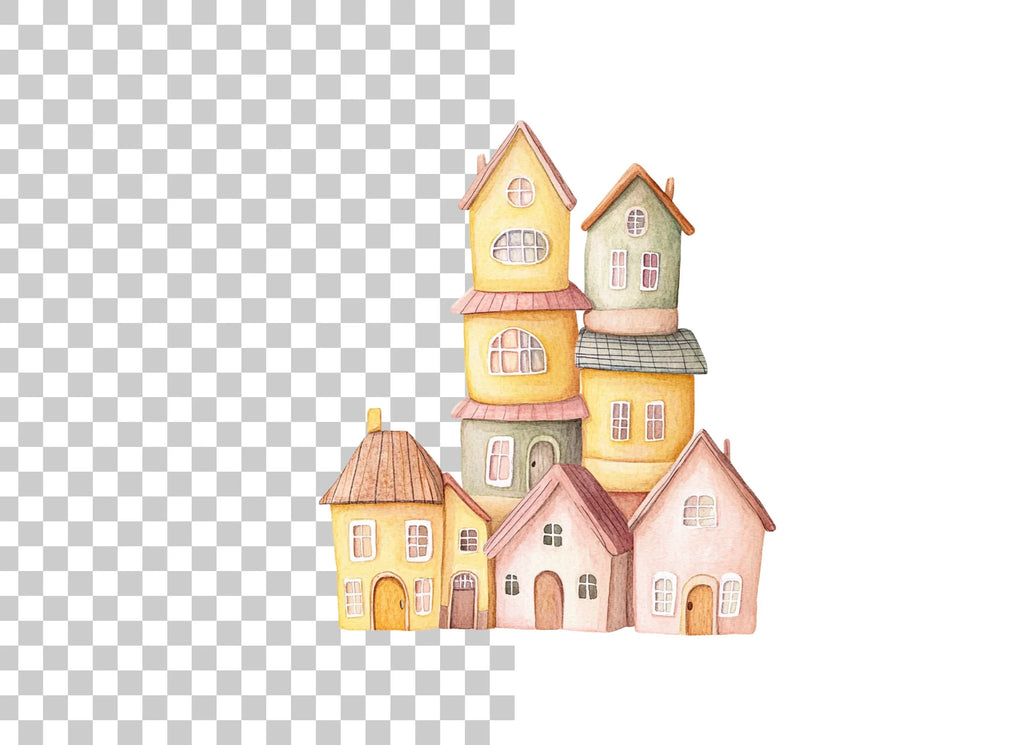 Whimsical Stacked Houses Clipart Bundle