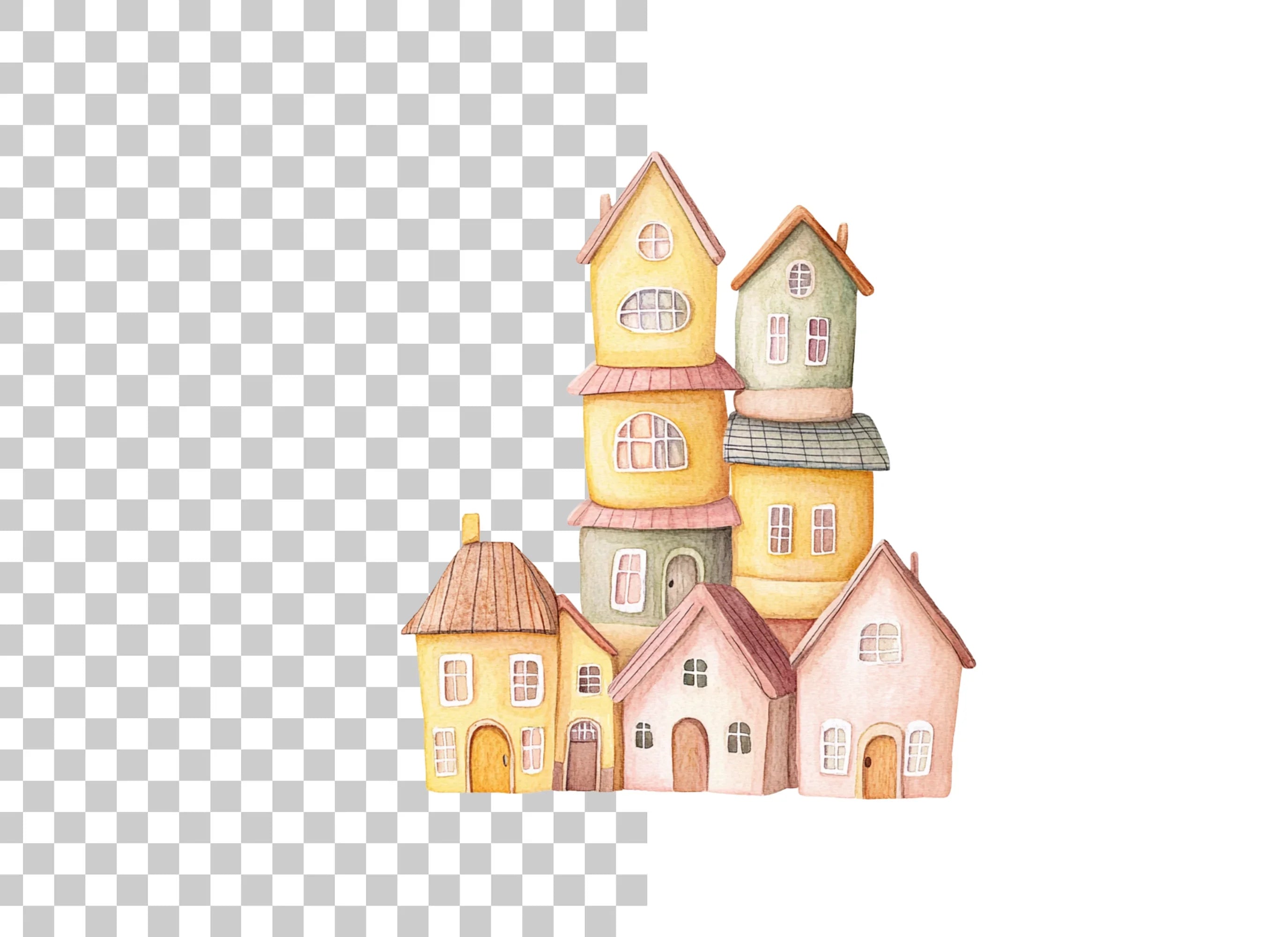 Whimsical Stacked Houses Clipart Bundle