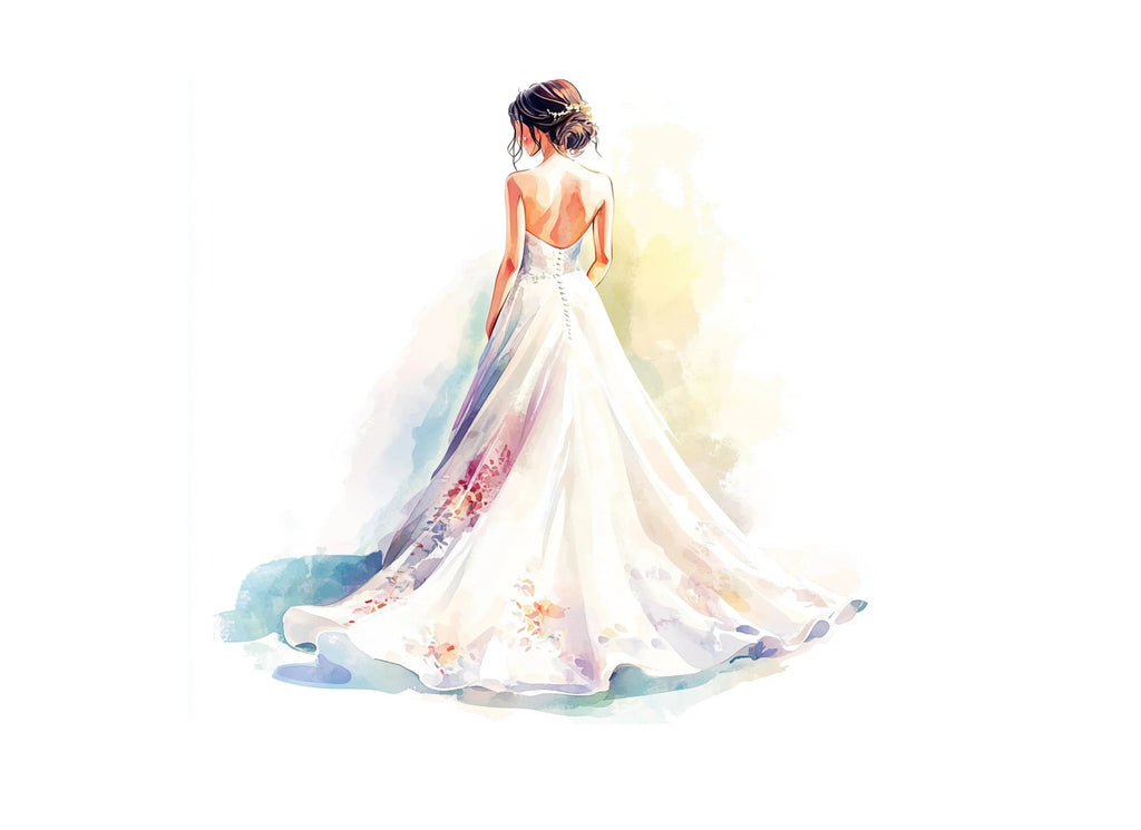Elegant Back View Wedding Dress Clipart Bundle