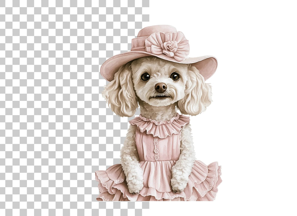 Elegant Poodle Dogs in Pink Dresses Clipart Bundle