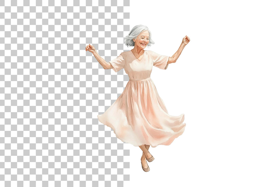 Happy Elderly Woman Dancing Clipart Bundle