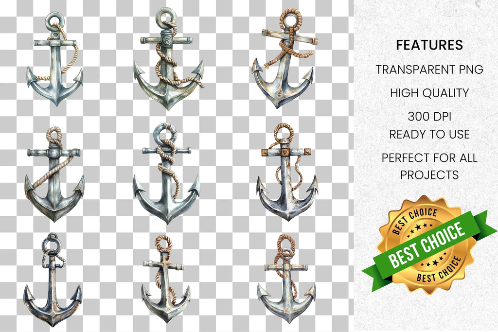 Rustic Nautical Anchor Clipart Bundle