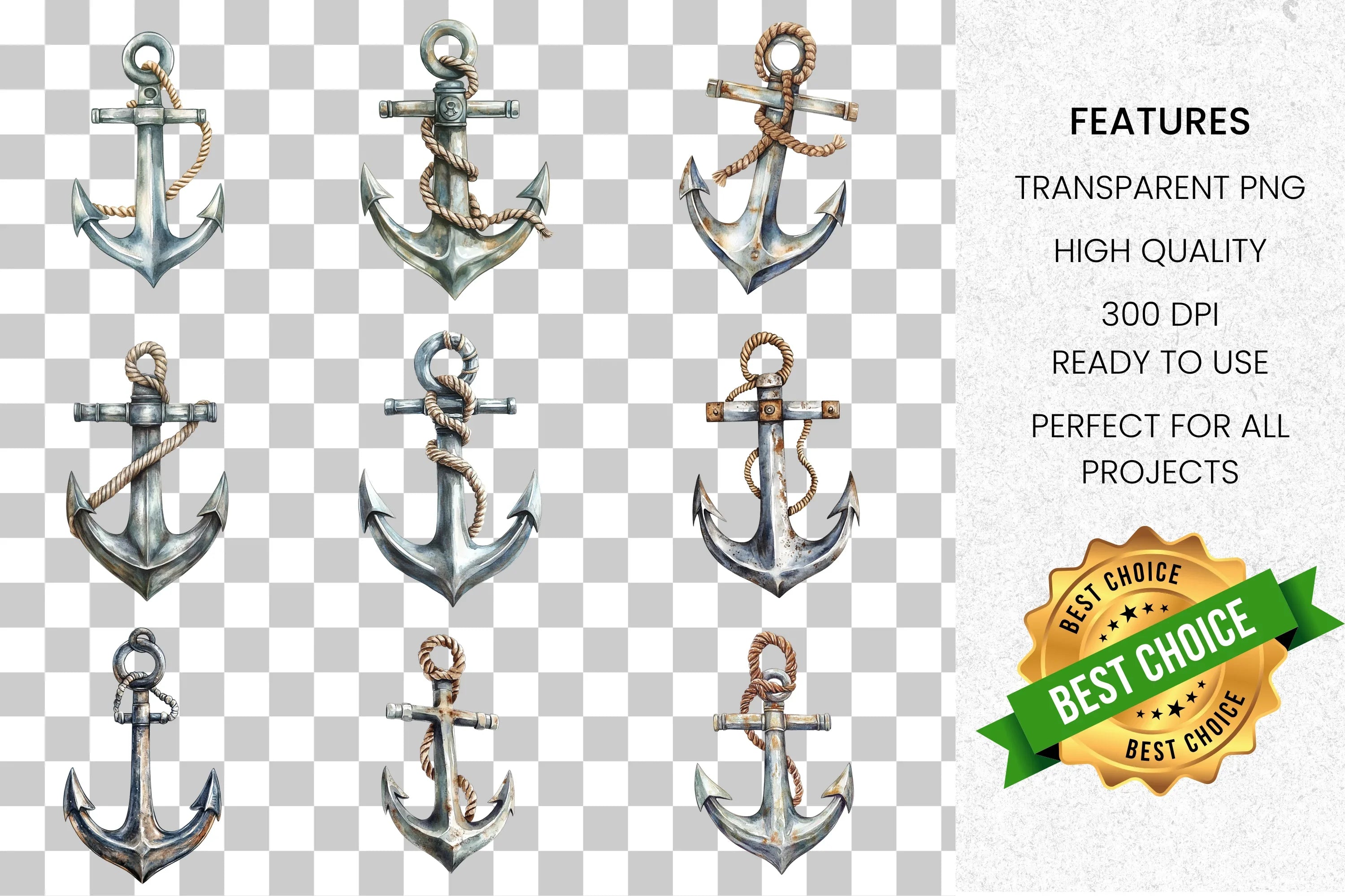 Rustic Nautical Anchor Clipart Bundle
