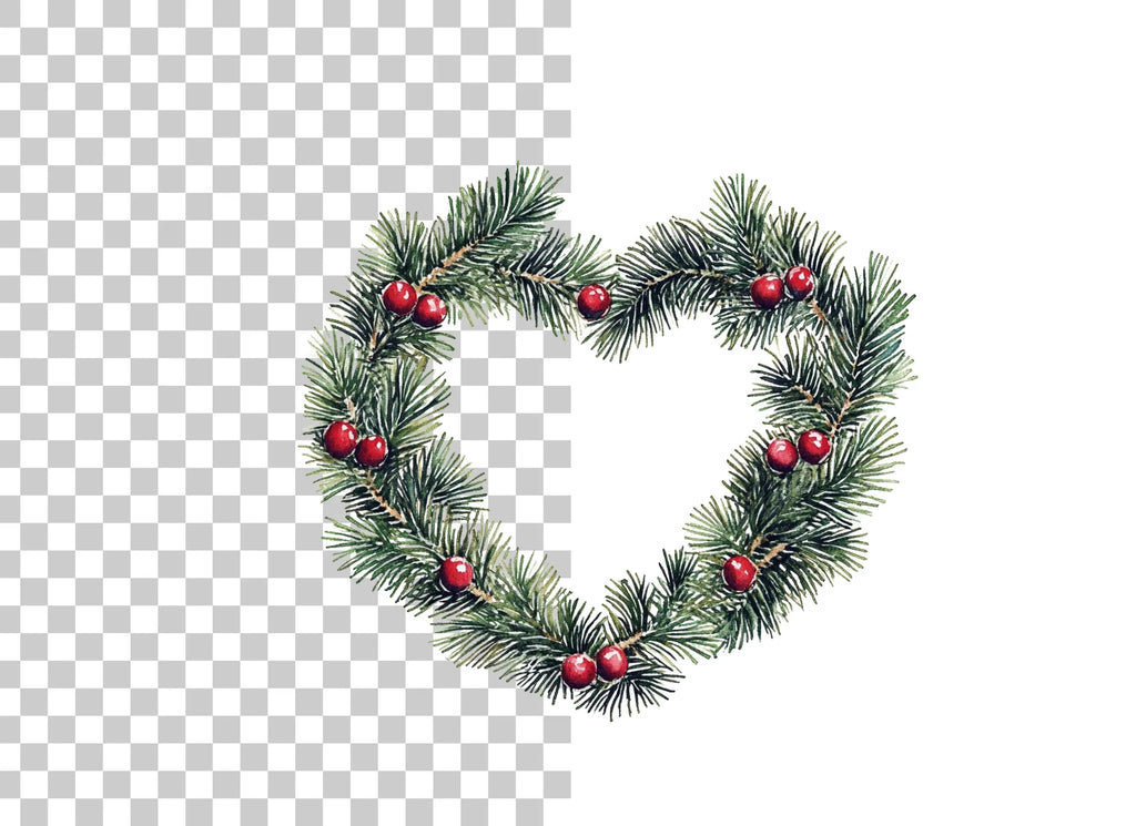 Heart Shaped Christmas Wreath Clipart Bundle