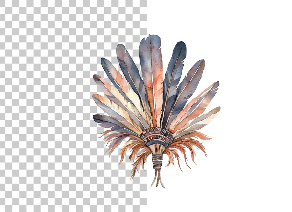 Earthy Toned Feather Headdress Clipart Bundle