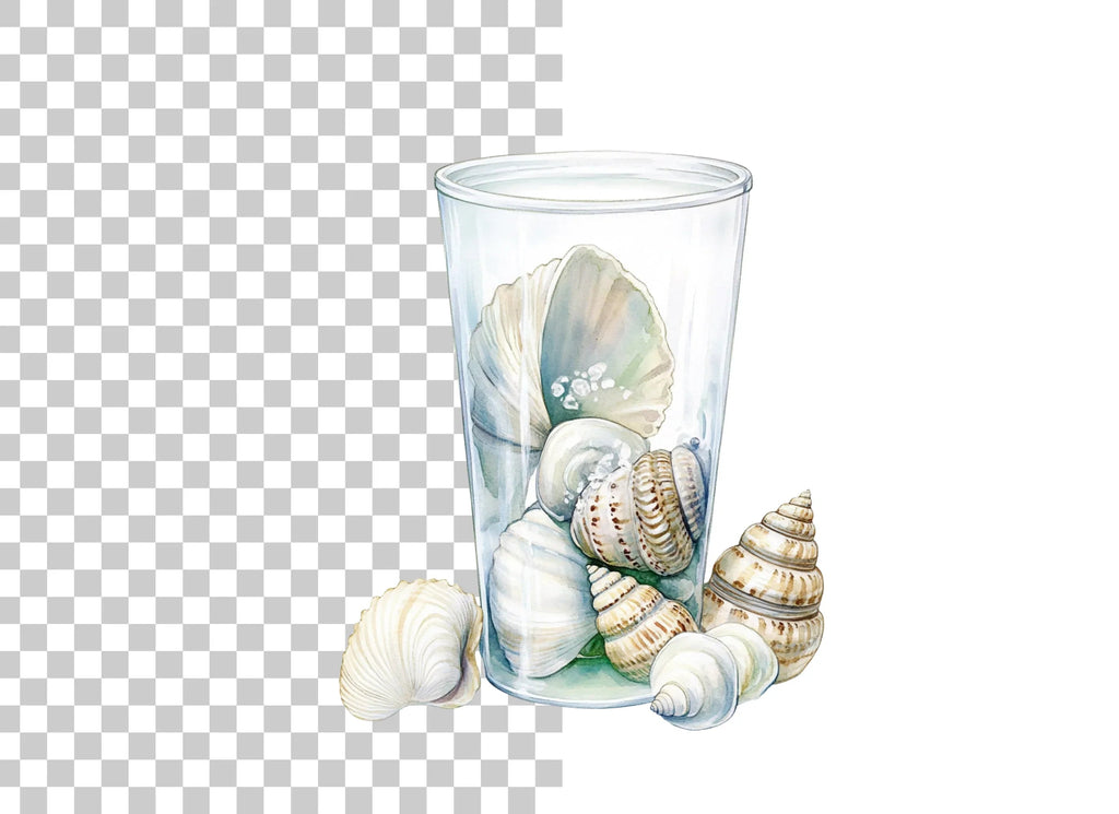 Seashells in Glass Jar Clipart Bundle