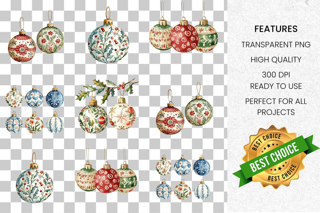 Christmas Ornaments Clipart Bundle