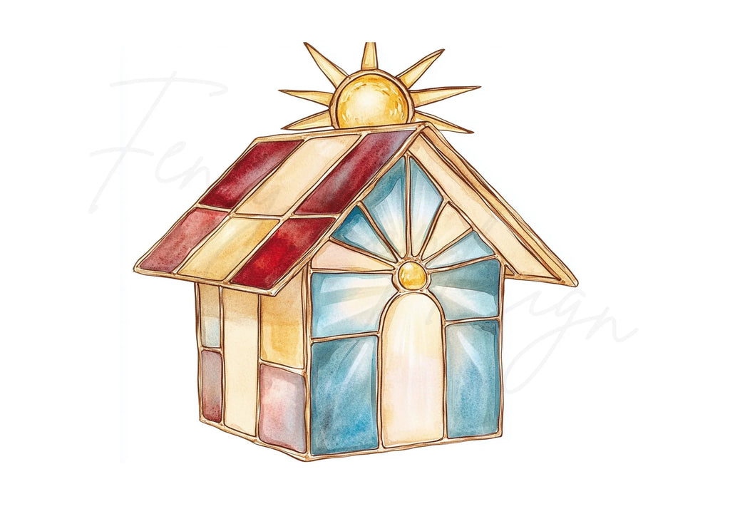 Stained Glass House Lanterns Clipart Bundle