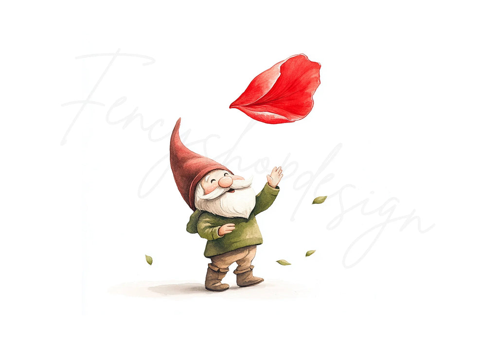 Gnome with Falling Rose Petals Clipart Bundle