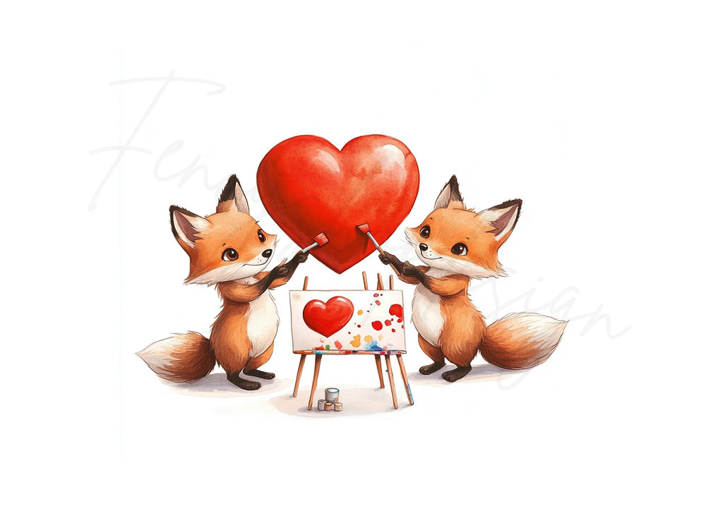 Valentine's Day Cute Fox Couple Clipart Bundle