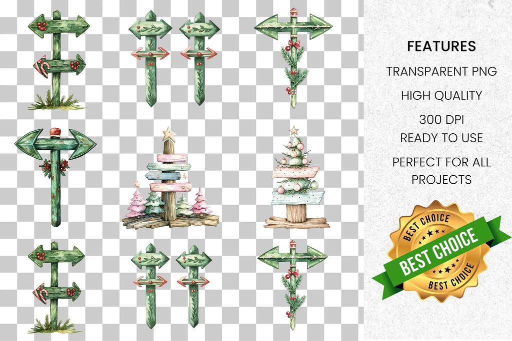 Christmas Direction Signs Clipart Bundle