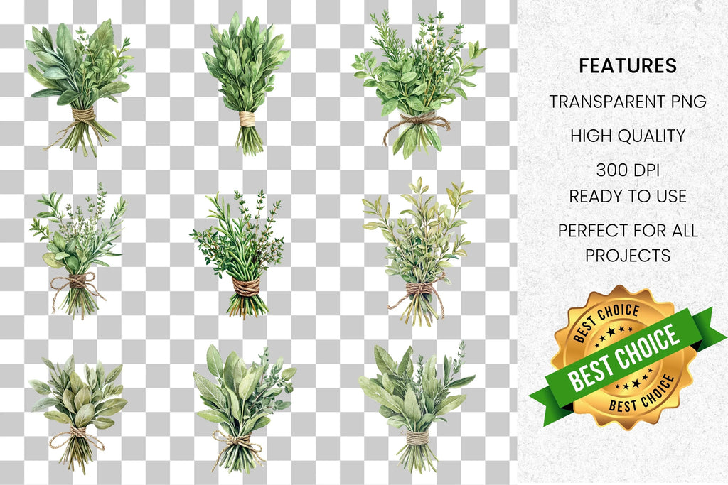 Fresh Herb Bouquets Clipart Bundle
