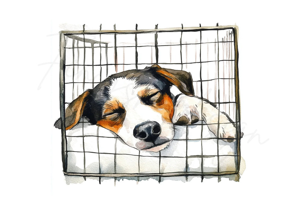 Sleeping Puppies in Crates Clipart Bundle