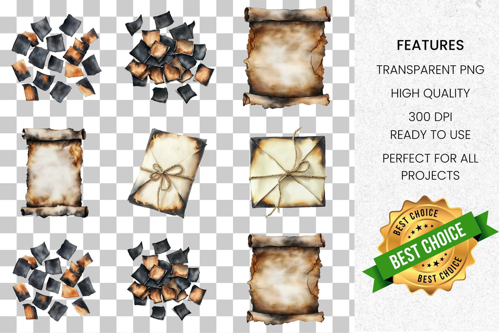 Aged Burnt Scroll Clipart Bundle