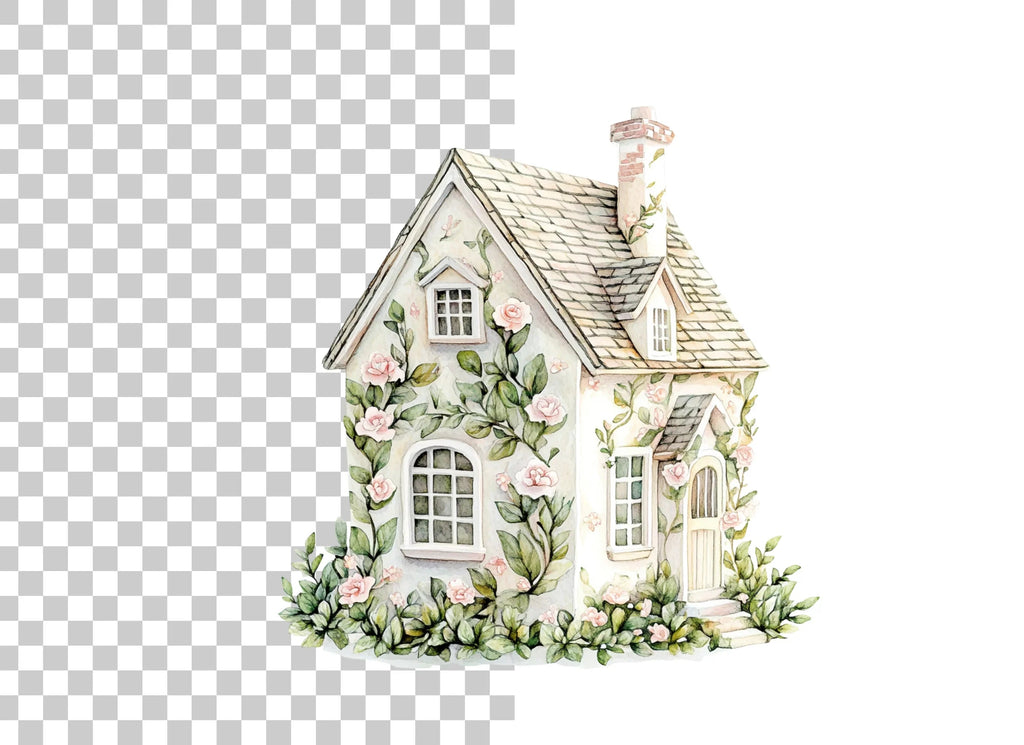 Charming Rose Covered Cottage Clipart Bundle
