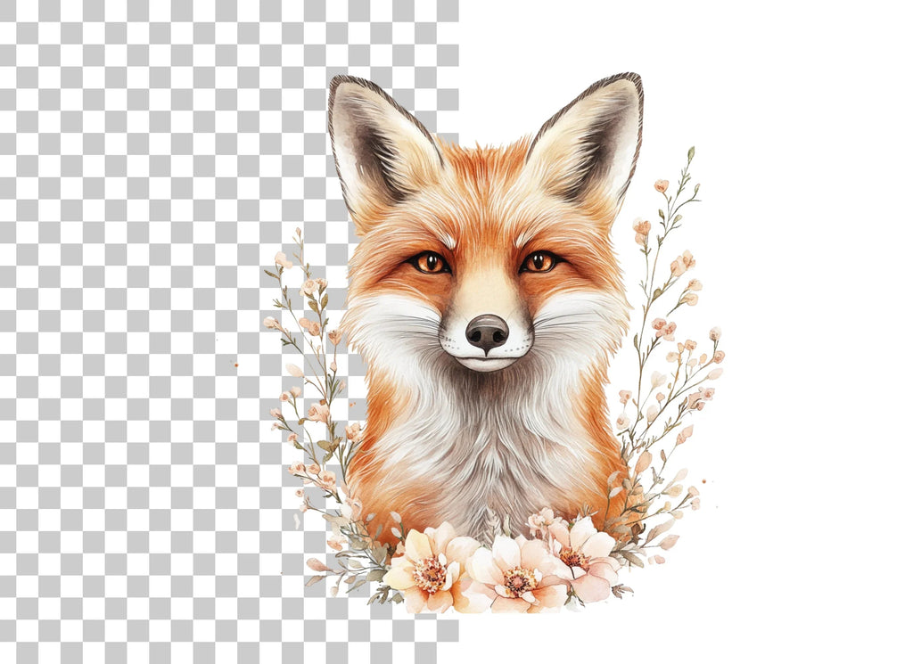 Fox Head Floral Clipart Bundle