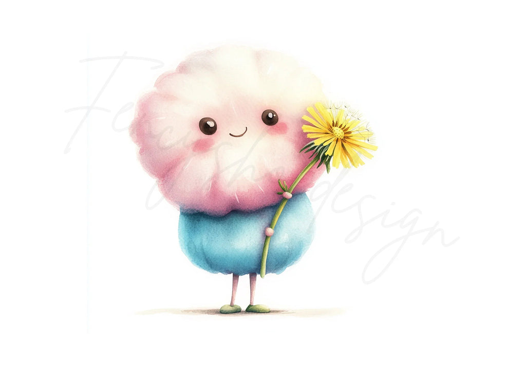 Cute Cotton Candy Characters Clipart Bundle