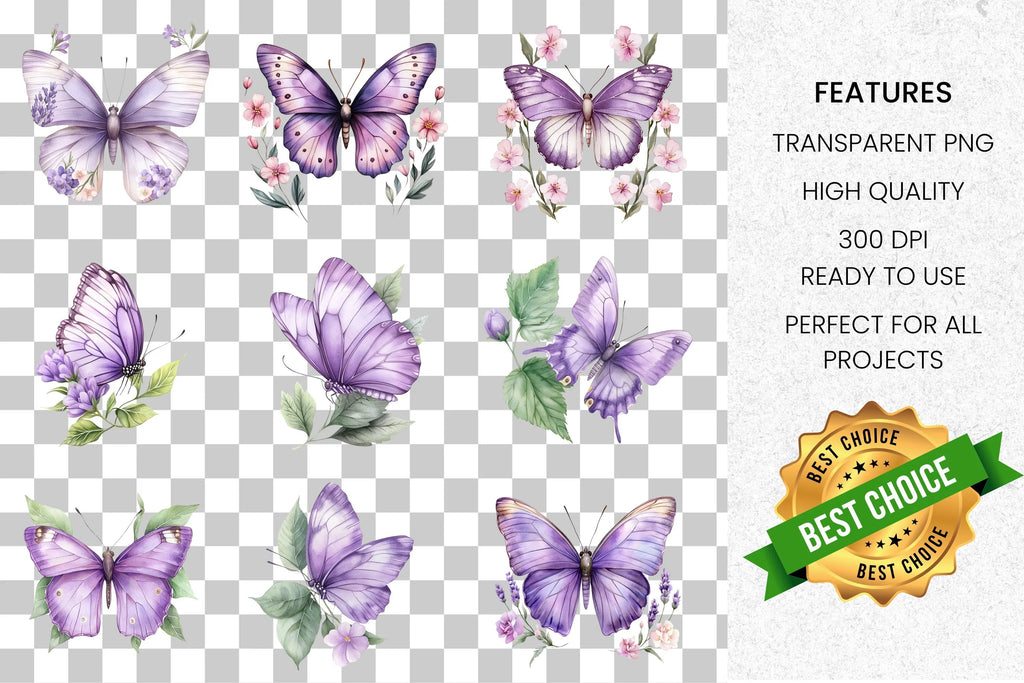 Purple Butterfly Clipart Bundle