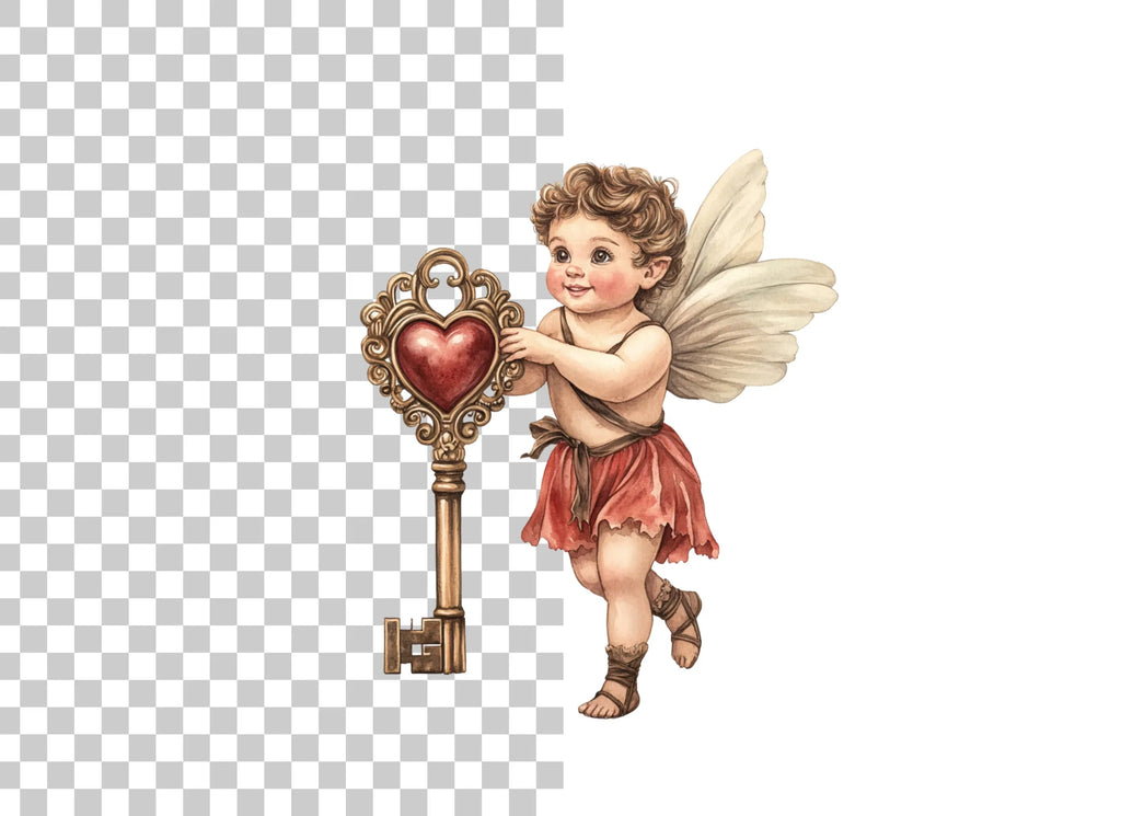 Cute Cherubs with Heart Keys Clipart Bundle