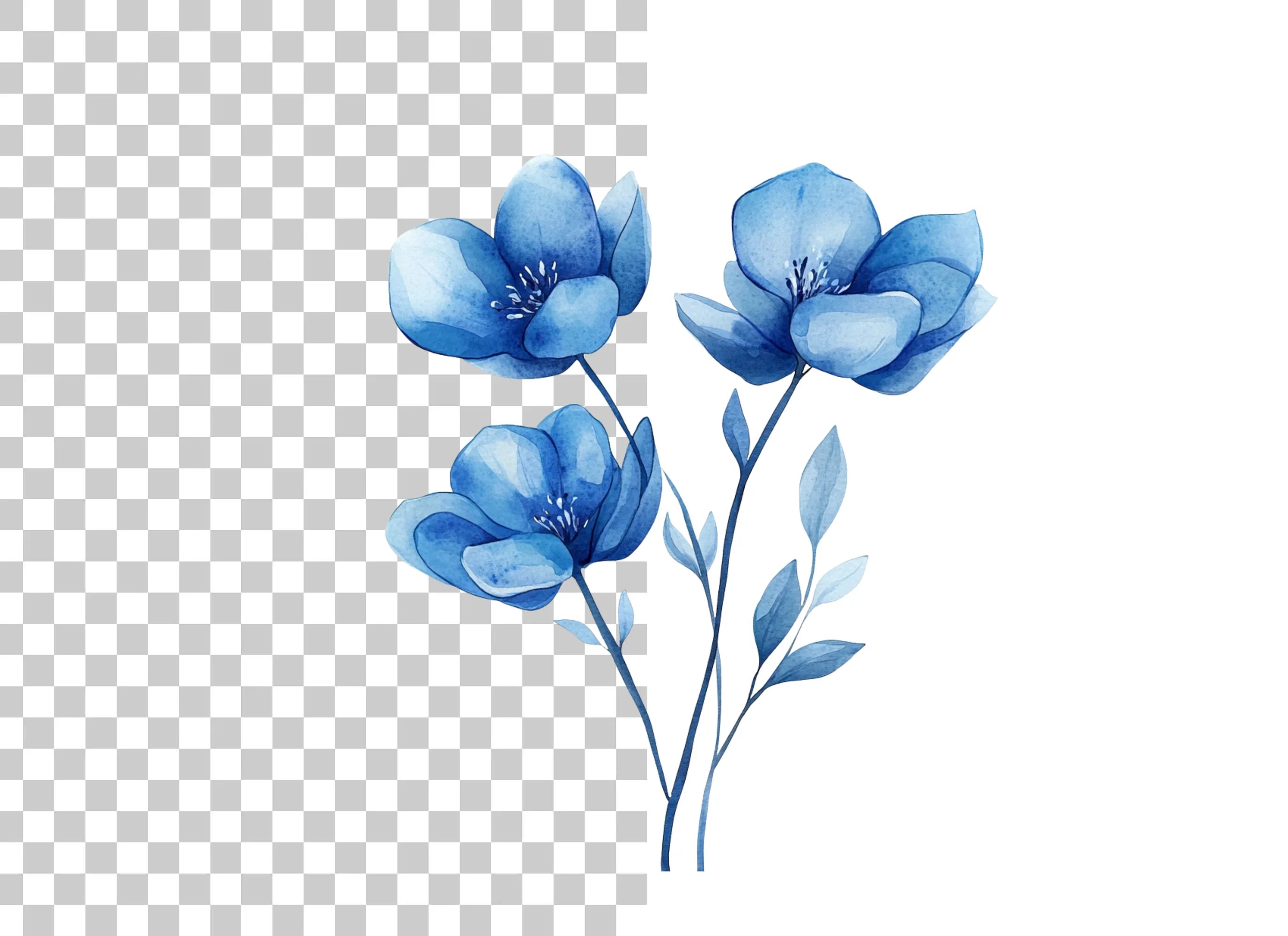 Elegant Blue Flowers Clipart Bundle